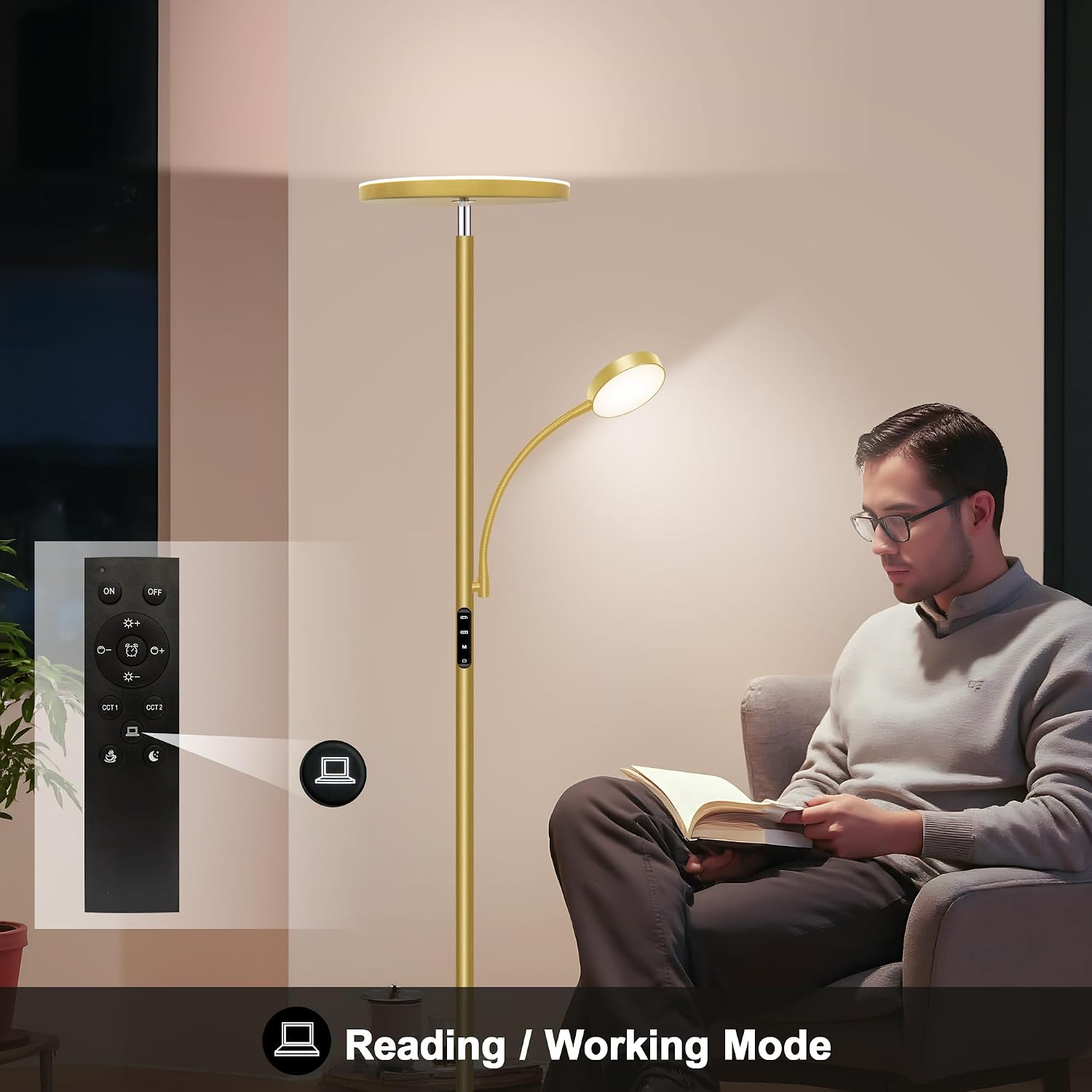 Floor Lamp-42W/4200LM Super Bright Floor Lamp, Dimmable 2-in-1 LED Floor Lamp for Bedroom, Torchiere Floor Lamps with Remote & Touch…