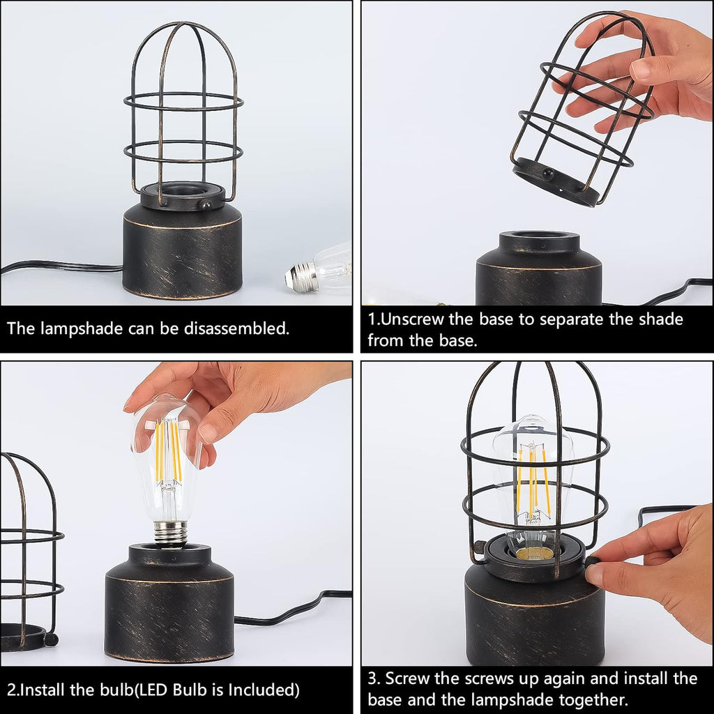 Haian Support Small Touch Table Lamp for Small Spaces - 3 Way Dimmable Industrial Bedside Lamp - Steampunk Antique Nightstand Desk for…