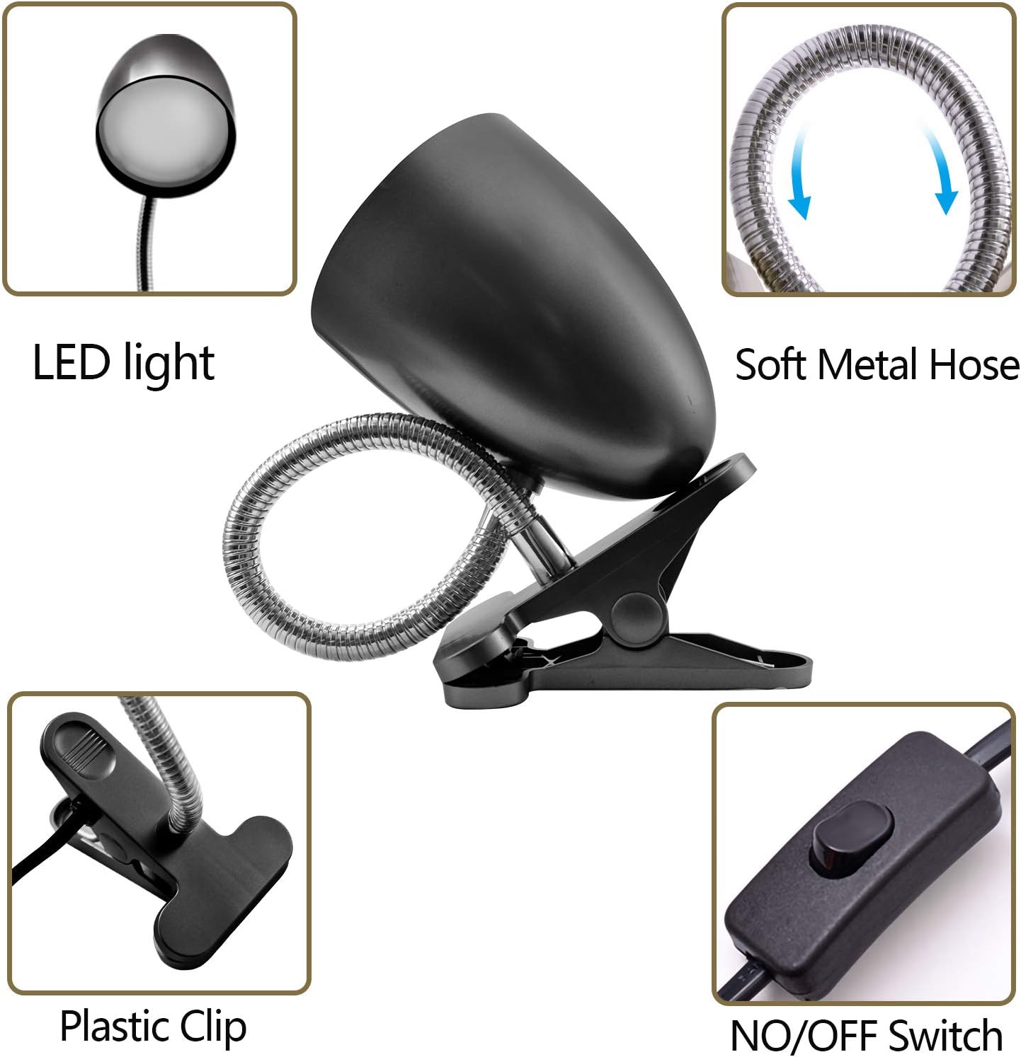 Eenergeticlighting E ENERGETIC LIGHTING Clip on Light for Bed, Non-Dimmable Clip on Reading Light for Bed, 4000K Cool White, 3.5W 240 LM De…