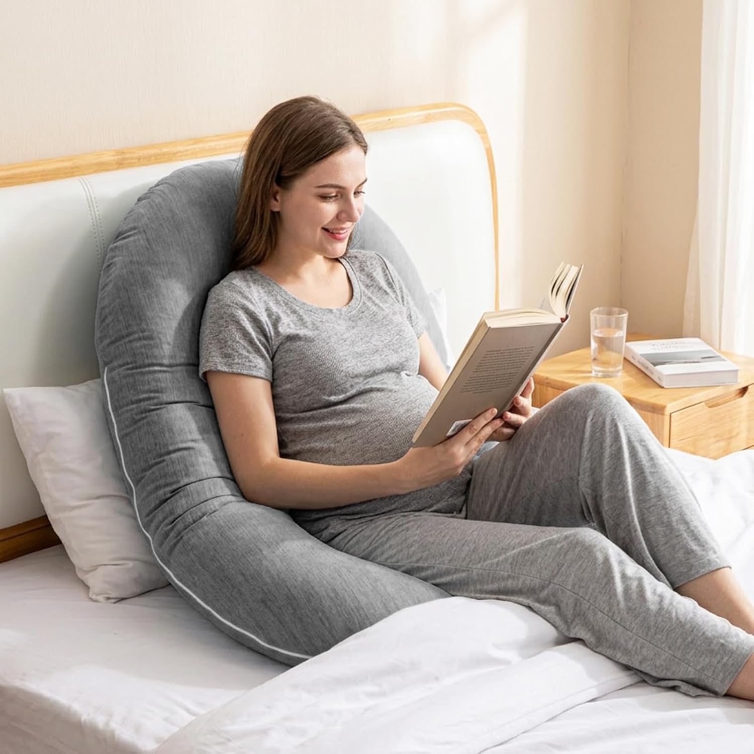 1 MIDDLE ONE Pregnancy Pillow, C Shaped Full Body Pillow for Maternity Support, Pregnant Women Sleeping Pillow with Cover (Cooling Grey)