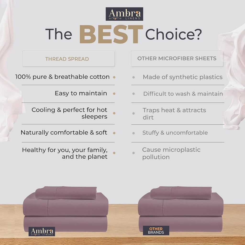 Ambra Linens 100% Organic Cotton Sheets - 3 PC Twin XL Sheet Sets - Soft, Comfy, Breathable & Cooling Bedding Set - Deep Pockets, Easy-Fit,…