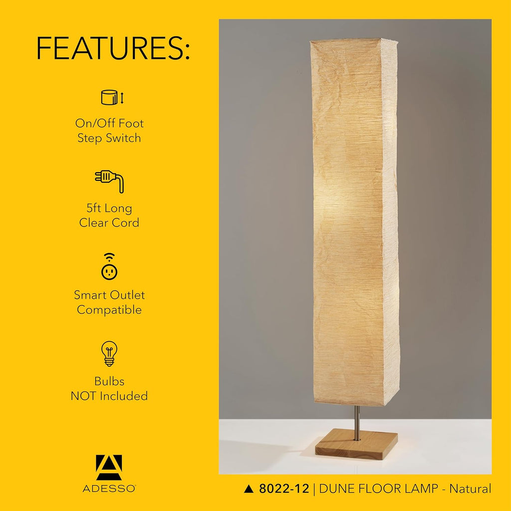 Adesso Three Light Floor Lamp – Natural Wood Base & Adjustable Brightness – Perfect Lighting for Bedroom, Living Room and Corner Decor…