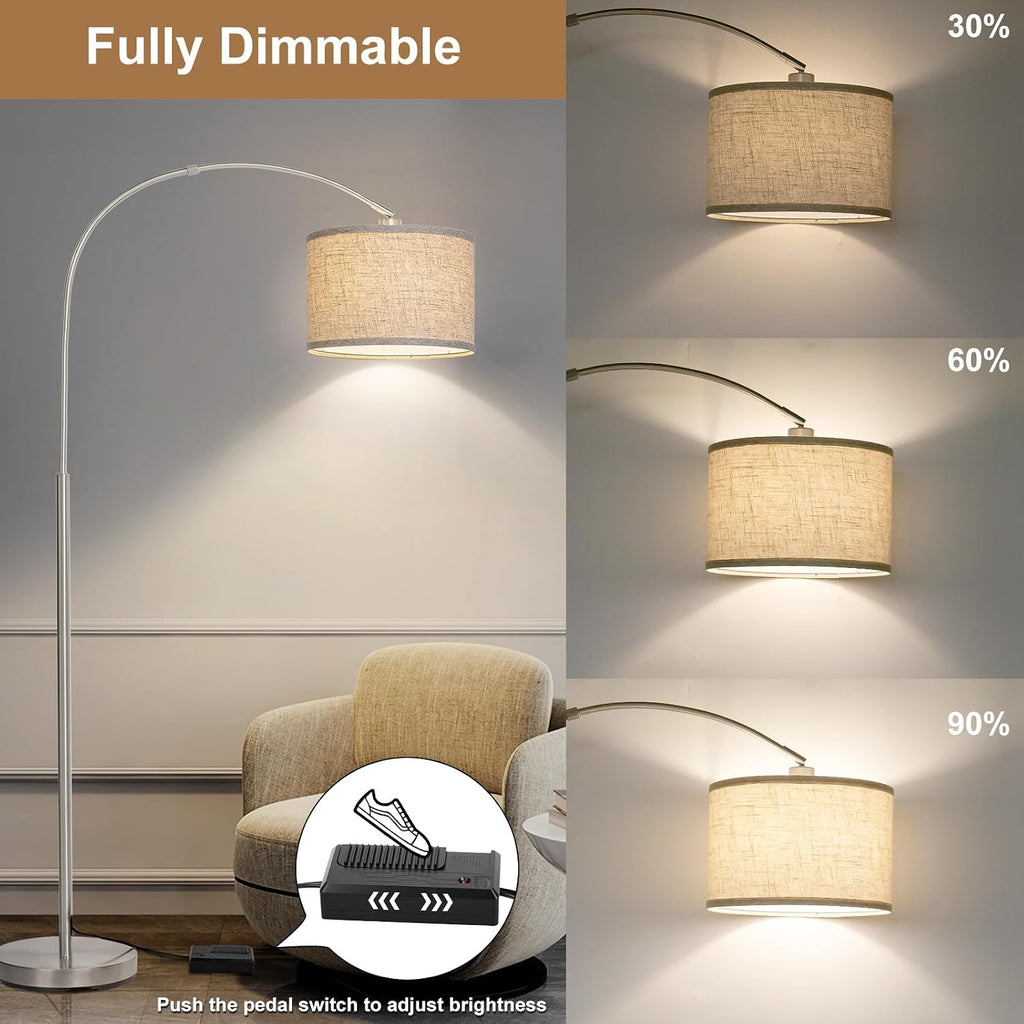Floor Lamp for Living Room, Dimmable Arc Floor Lamp with Adjustable Head, Silver Finish Modern Pole Lamp, Over Couch Tall Standing…
