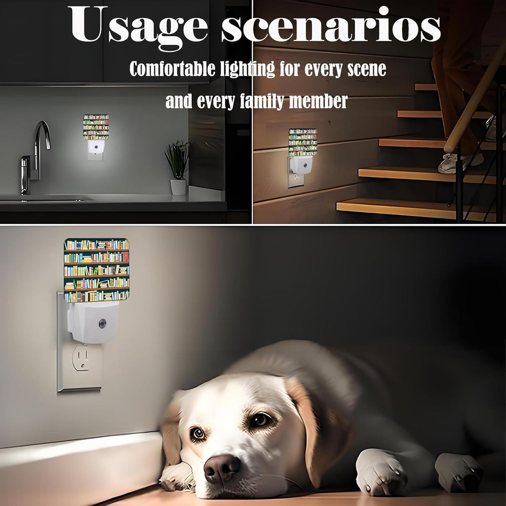 Bookshelves Full of Books Night Light, Plug-in Night Lights with Dusk to Dawn Sensor for Stairway, Hallway, Bedroom Sleep Friendly Ideal for…