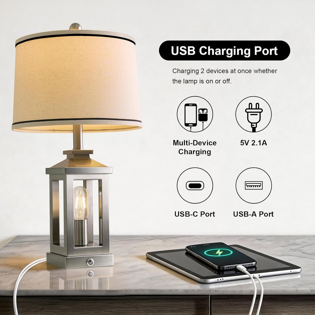G-SAFAVA 24" Table Lamps for Living Room Bedroom Modern Metal Bedside Lamps Set of 2 Nightstand Lamp for Night Stands 3 Way Dimmable…