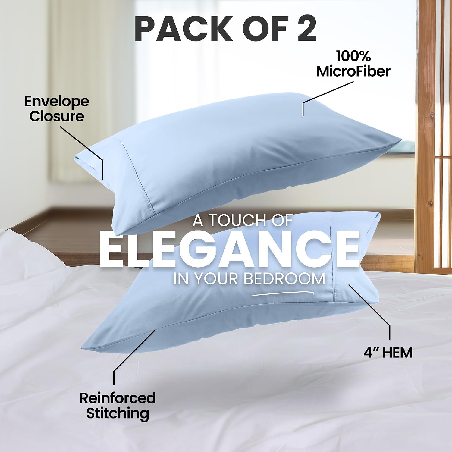 Utopiabedding Utopia Bedding Queen Pillow Cases - 2 Pack - Envelope Closure - Soft Brushed Microfiber Fabric - Shrinkage and Fade Resistant…