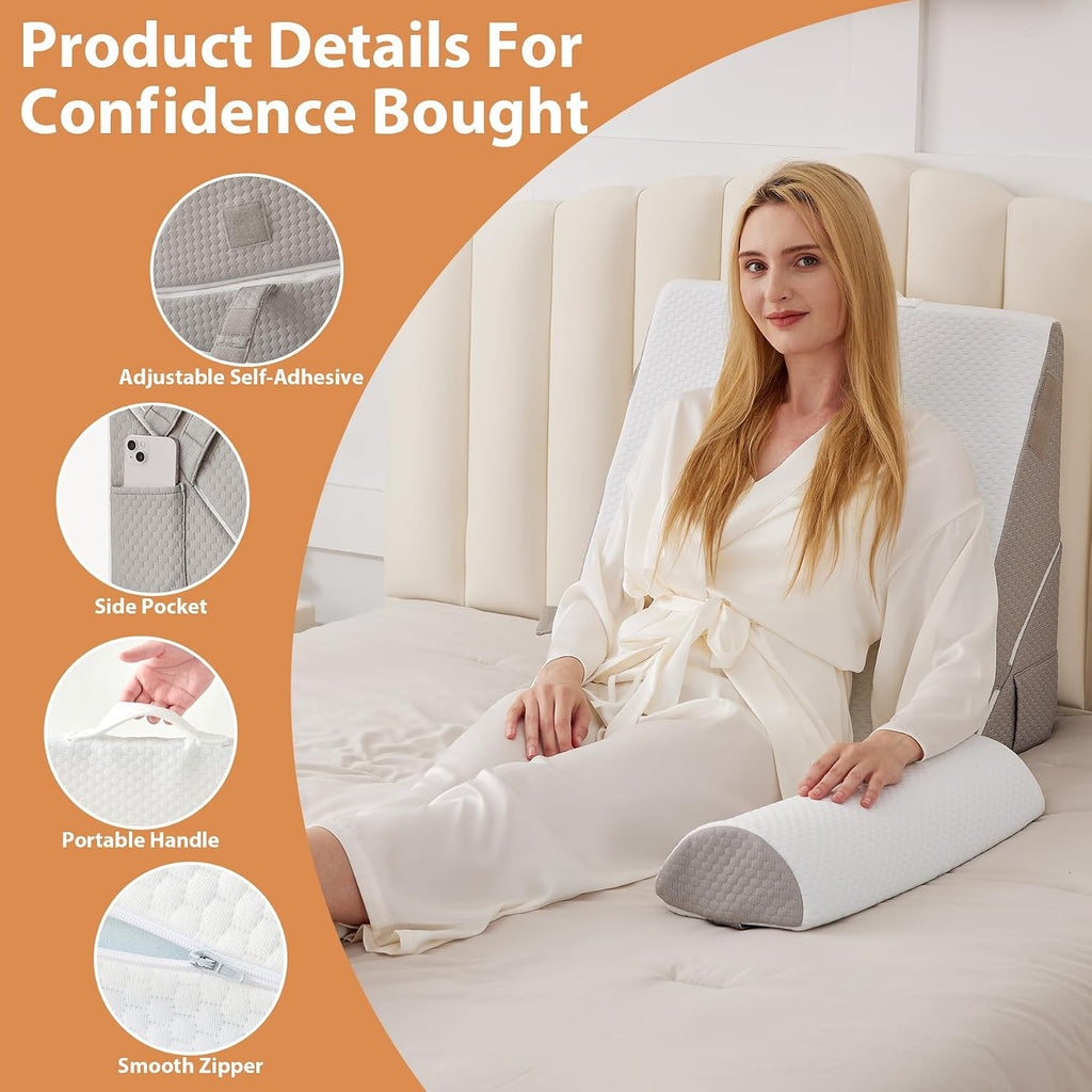 EnjoyaBetterLifeFromHere BIEEZZK 4PCS Wedge Pillow Set for After Surgery, Back Pillow for Bed Sitting up, 9&12inch Adjustable Memory Foam B…