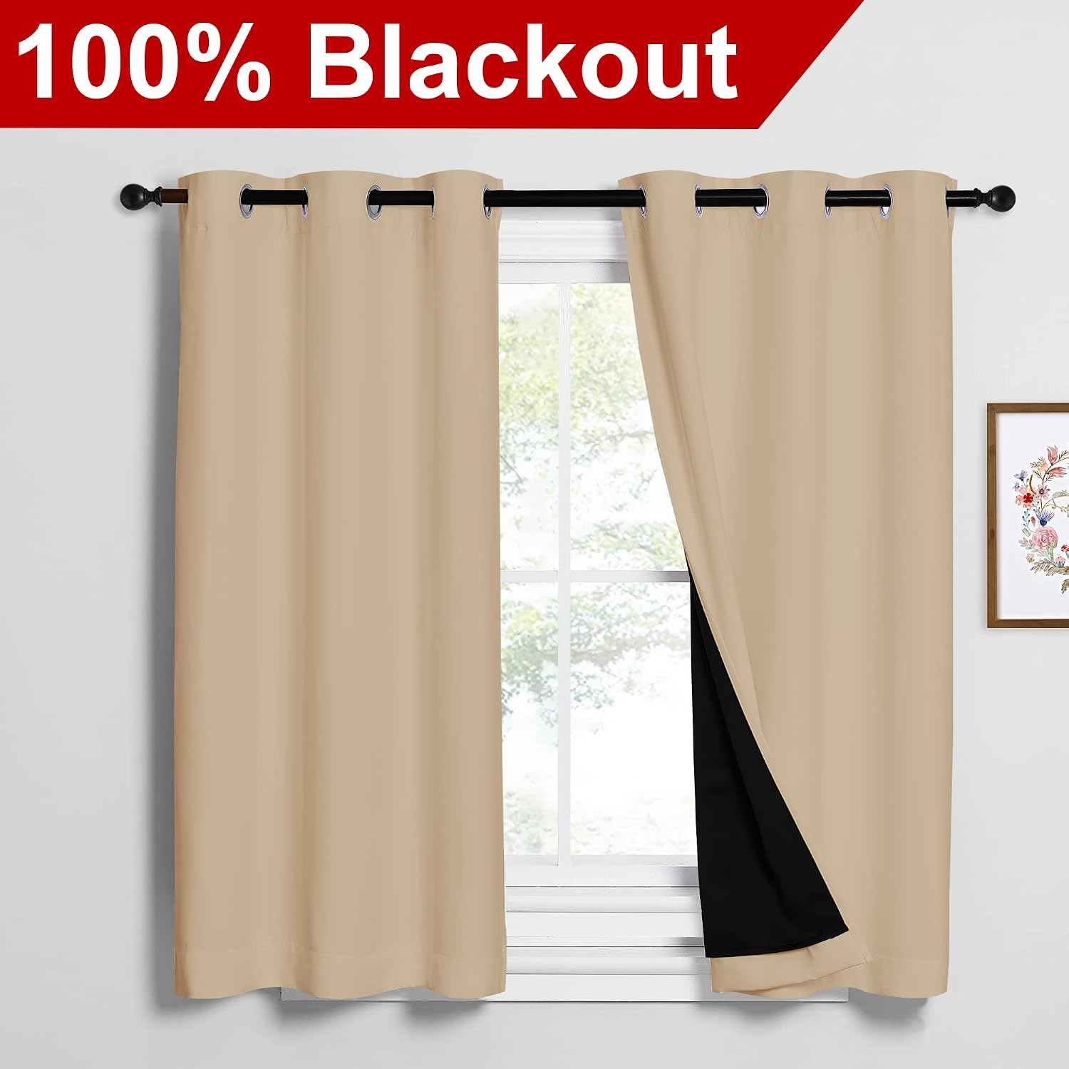 Nicetown Cold Reducing Curtains, Bedroom Full Blackout Panels, Great Job for Blocking Light, Complete Blackout Draperies with Black Liner f…