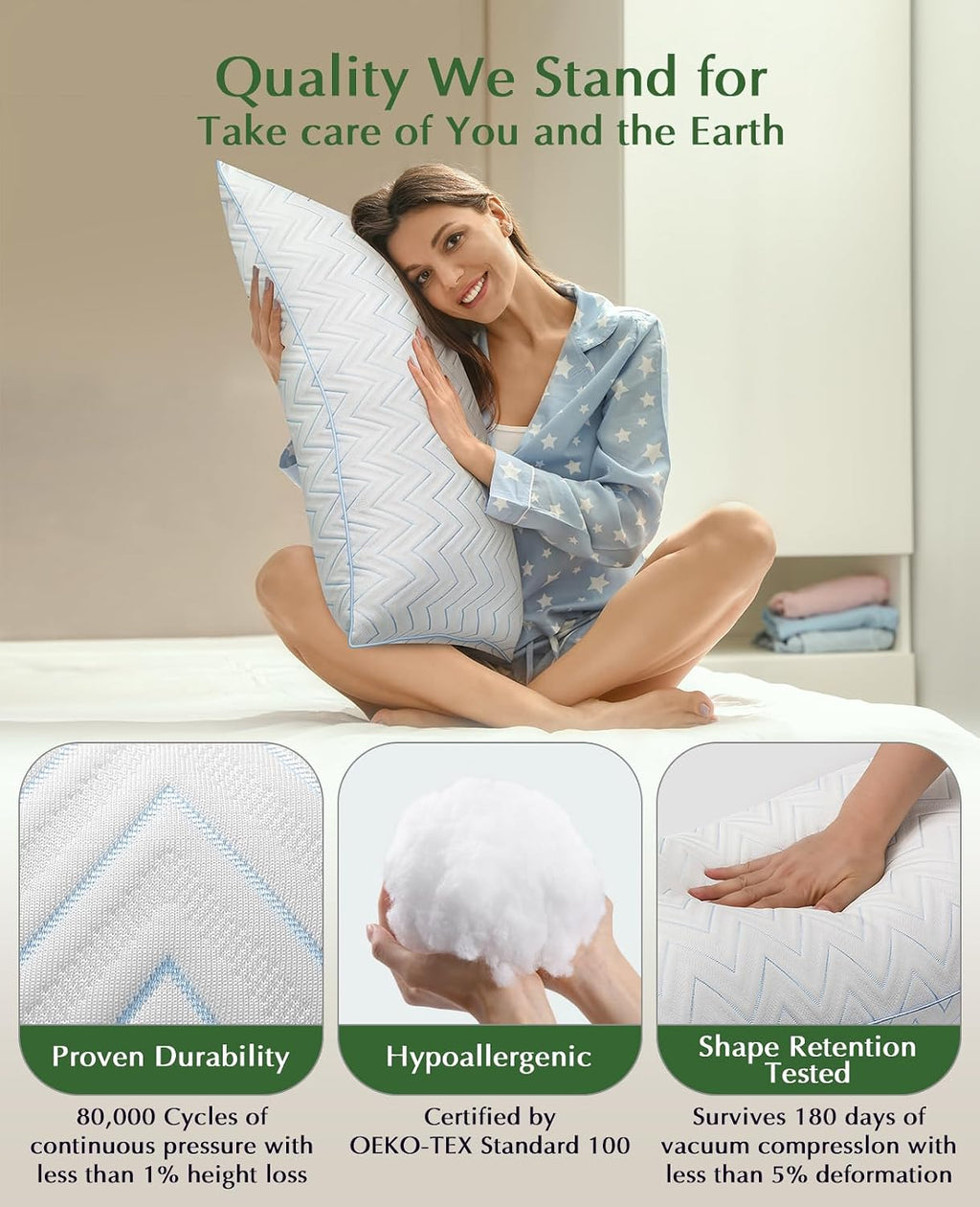 DIORIS Queen Size Pillows Set of 2 - Cooling Bed Pillows for Sleeping, Down Alternative Hypoallergenic Pillow for Side Back and Stomach…