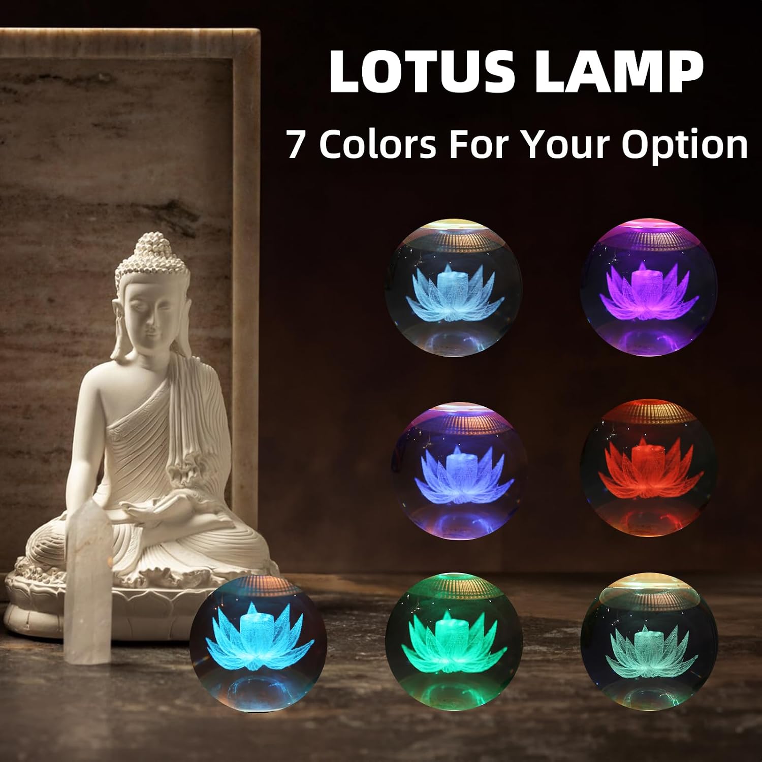 11 Inch 1 Pair 7 Color LED Lotus Lamp Lights - Lotus Lights with Adjustable Switch for Buddhist Occasions, Meditation Buddhist Supplies