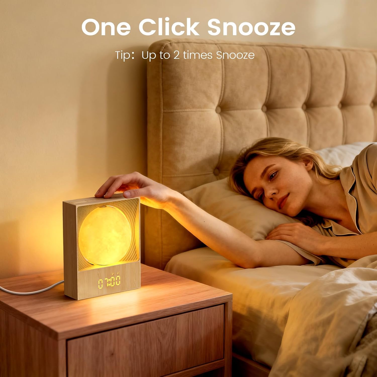 Epochleno Sunrise Alarm Clock, 360-Degree Rotating Moonlight & 10 White Noise Sounds, Dual Alarm & Snooze for Heavy Sleeper, Timer, Wooden…