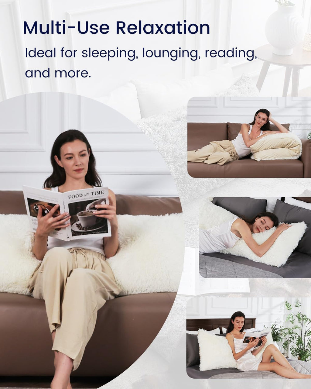 Zonli Fluffy Body Pillow, Full Body Pillows for Adults, Long Pillow for Sleeping with Removable Cover and Adjustable Filling for Side Sleep…
