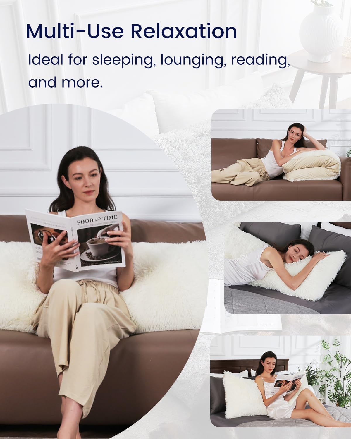 Zonli Fluffy Body Pillow, Full Body Pillows for Adults, Long Pillow for Sleeping with Removable Cover and Adjustable Filling for Side Sleep…