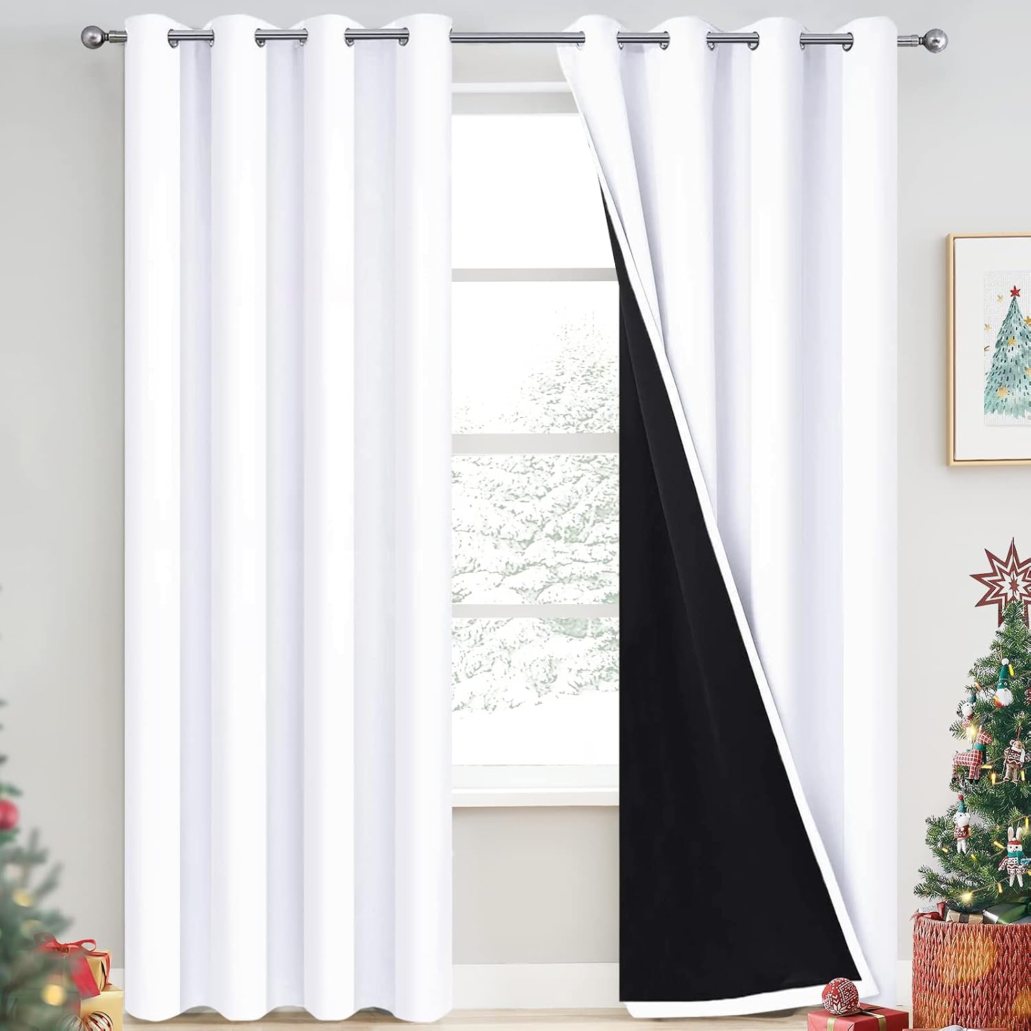 Yakamok 2 Thick Layers Pure White 100% Completely Blackout Curtains Thermal Insulated Room Darkening Drapes for Bedroom(52Wx84L, Pure White…