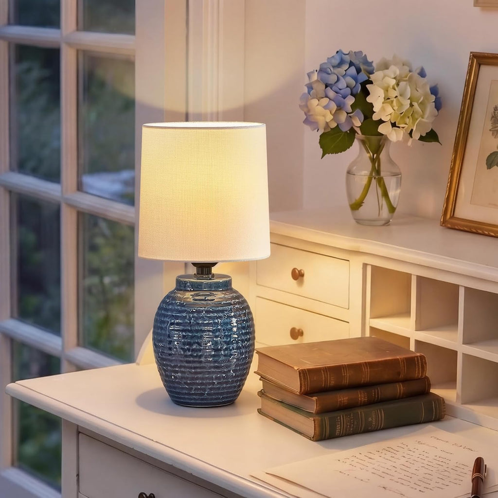 EJIAXIN Small Bedside Lamps -13.75" Farmhouse Table Lamps - Classic Ceramic Table Lamp for Bedroom, Living Room, Nightstand, Office, Side…