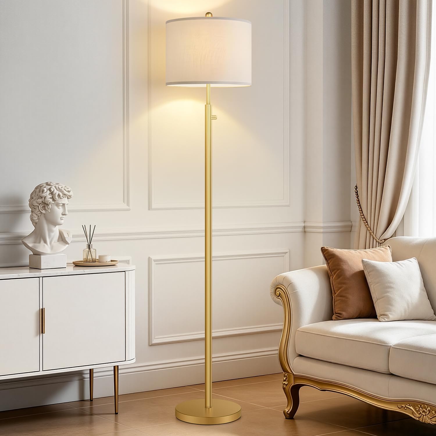 Nintiue 【Upgraded】 Dimmable Floor Lamp for Living Room, 11W LED Bulb Included, Modern Standing Lamp, Tall Pole Light with Linen Shade for…