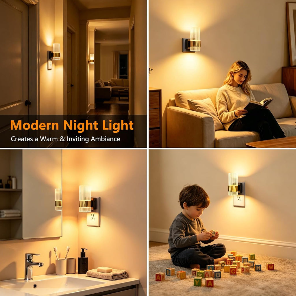 LED Night Light, 2 Pack Plug in Night Light, Dimmable Night Lights Plug into Wall with Dusk to Dawn Sensor, 180° Rotating Nightlights…