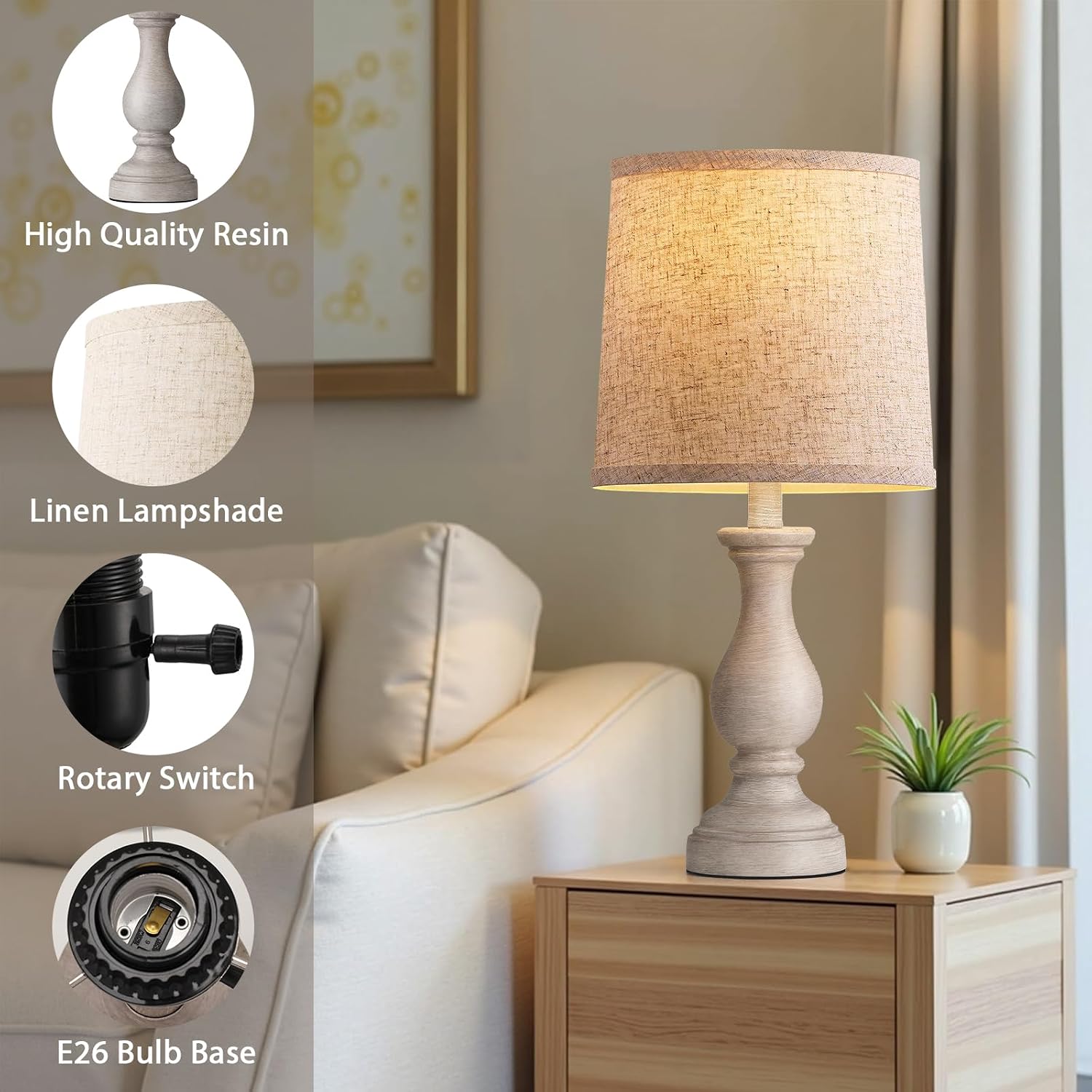 Seealle Farmhouse Table Lamps - 22" Rustic Lamp for Bedroom Living Room, Boho Bedside Lamps for Night Stands End Table Office Desk Lamp…