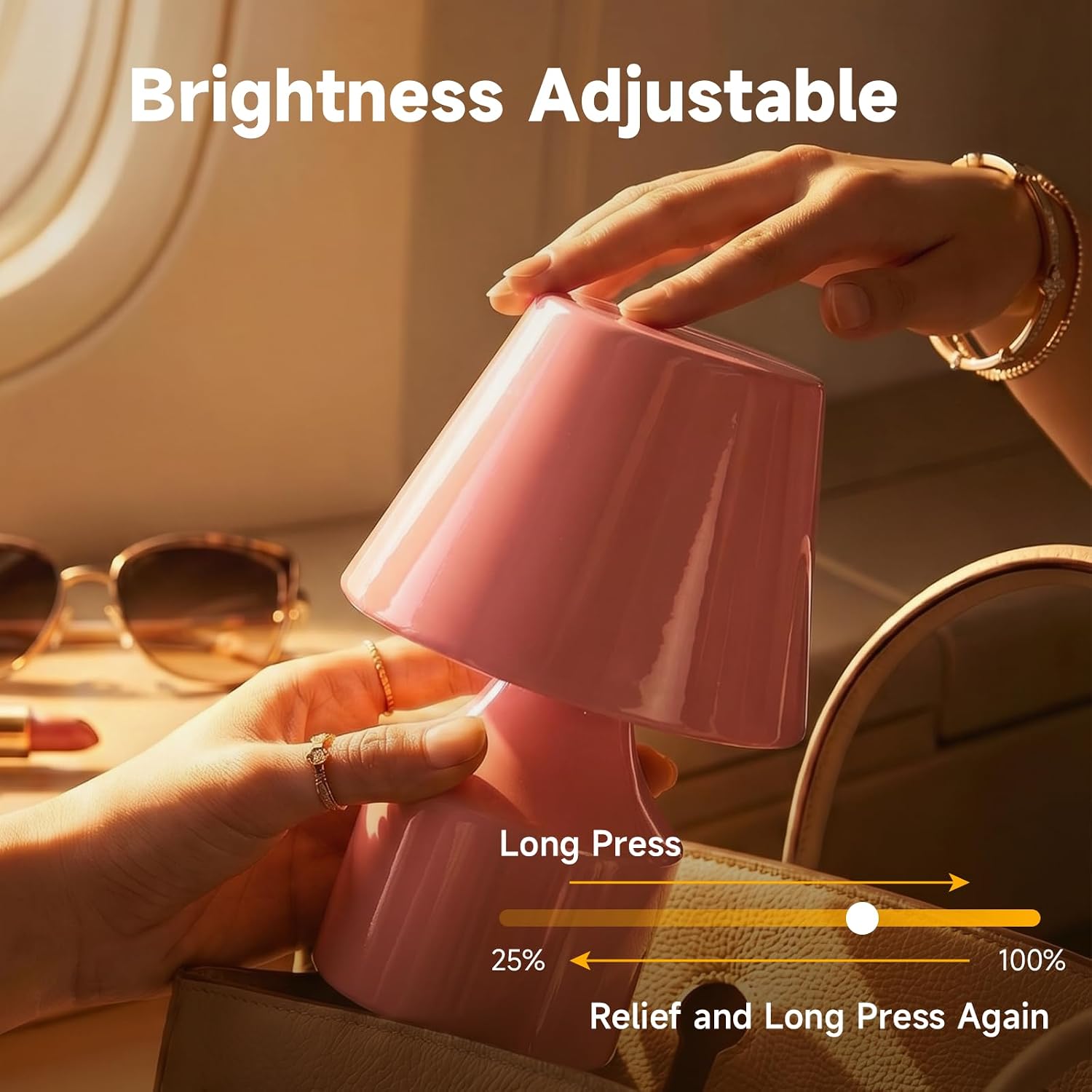 AUGE LIGHT Mini Tap Lamp, Touch Control Night Light, Type-C Rechargeable Cordless Table Lamp for Bedroom, Living Room, Kids' Gift, Pink