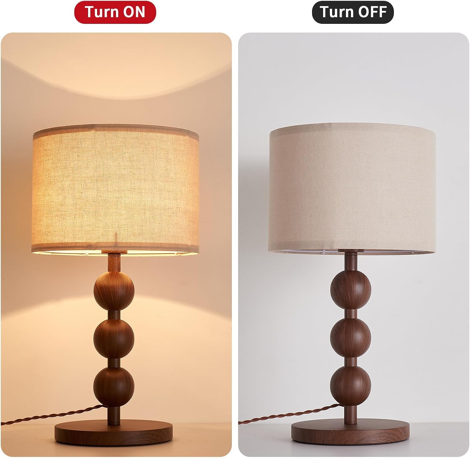 Bedside Nightstand Table Lamp for Bedroom, Red Wood Pattern Iron Desk Lamp with Fabric Shade, Mid Century Modern Farmhouse Lamps for…