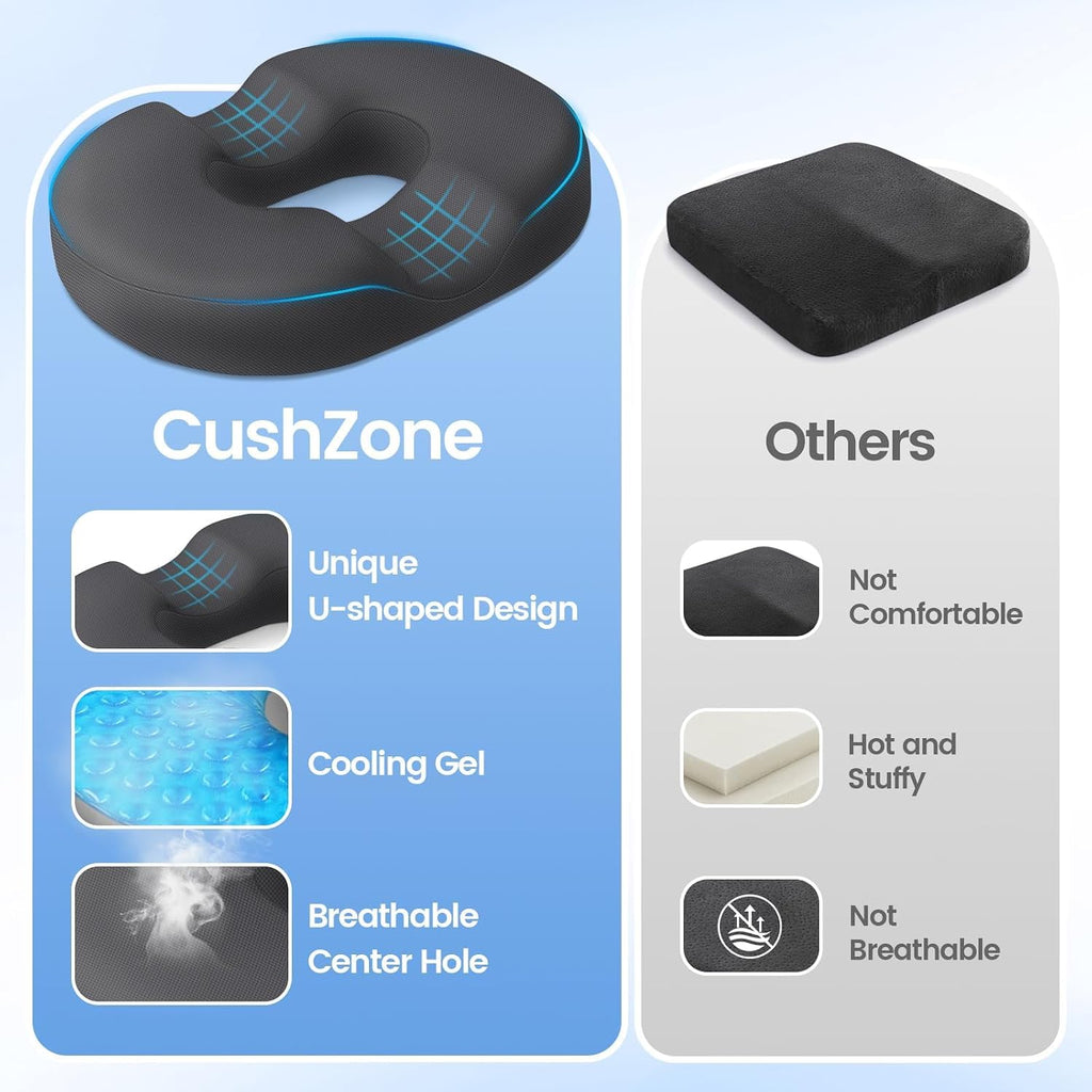 CushZone Donut Pillow Seat Cushion - Cooling Gel Donut Chair Cushions, Memory Foam Seat Cushion for Office & Home, Car Seat Cushion and But…