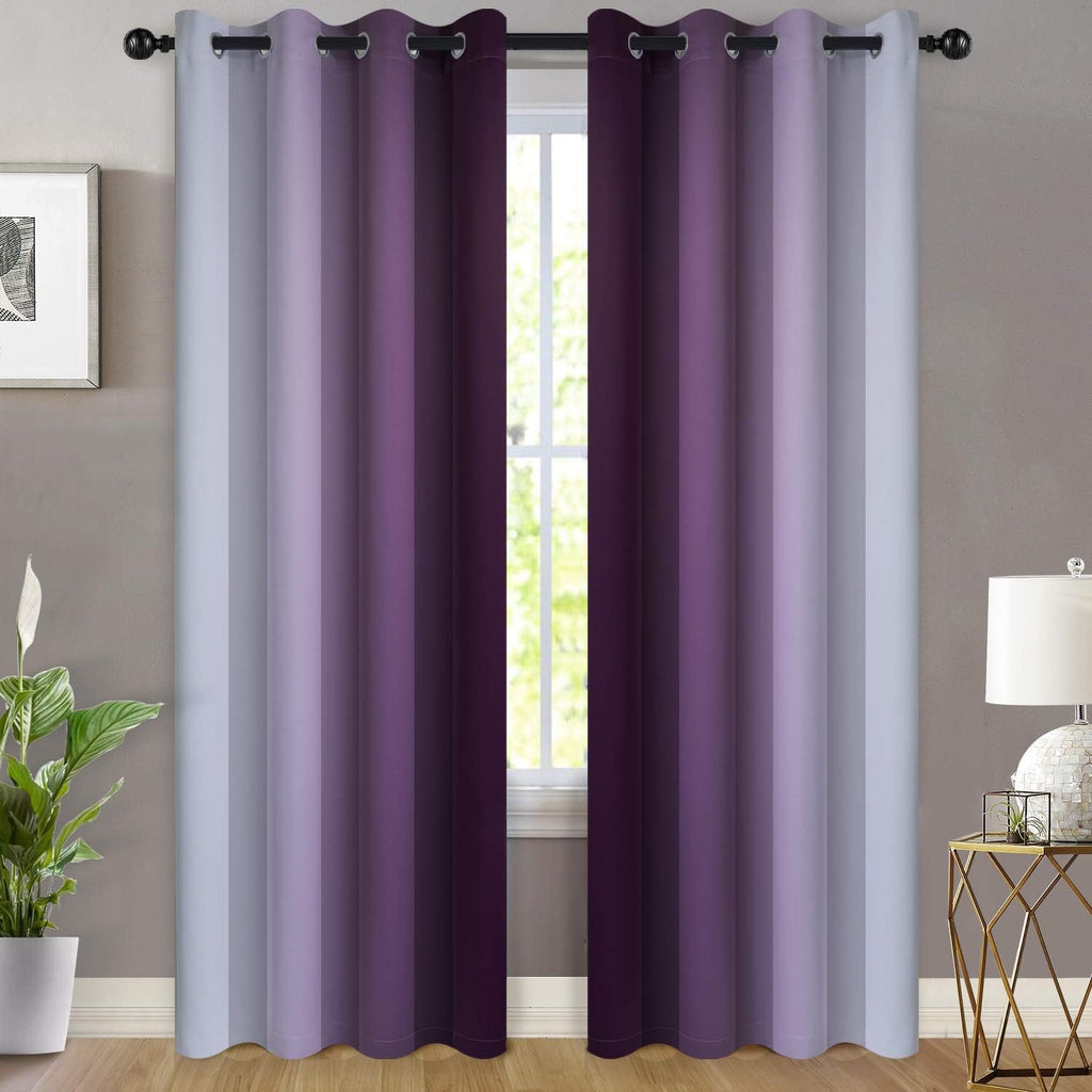 Yakamok Room Darkening Ombre Curtains 84 Inch Length, Purple and Greyish White Thermal Insulated Gradient Color Curtains, Light Blocking Gro…