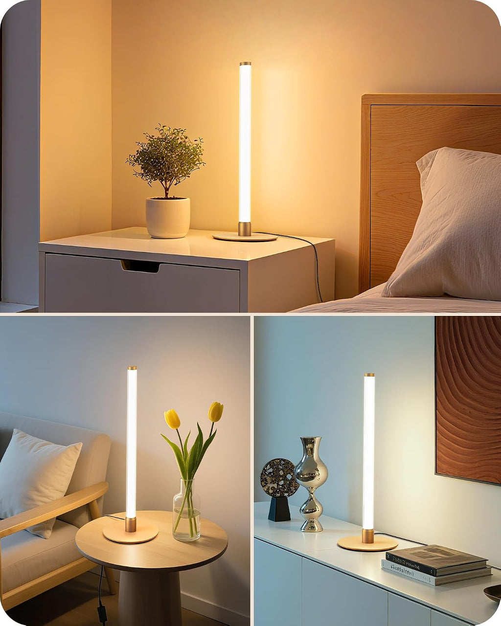 Edishine Modern Table Lamp, LED Bedside Lamp with 360° Illumination, Stepless Dimming & 3 Color Temperature, Nightstand Lamp for Bedro…