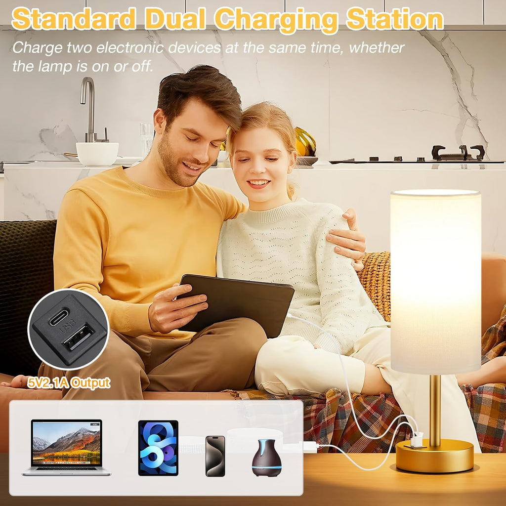 Dicoool Small Touch Bedside Lamp with USB - 3 Way Dimmable Table Lamp for Bedroom, Nightstand Lamp with Gold Charging Station for Desk…