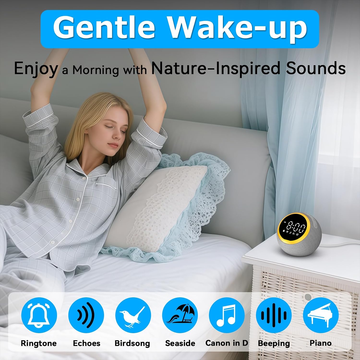 Sound Machine Alarm Clock for Sleep: Digital Alarm Clocks for Bedrooms, 25 Soothing Sounds, 7 Gentle Wake-up Sounds, 16 Adjustable Volume…