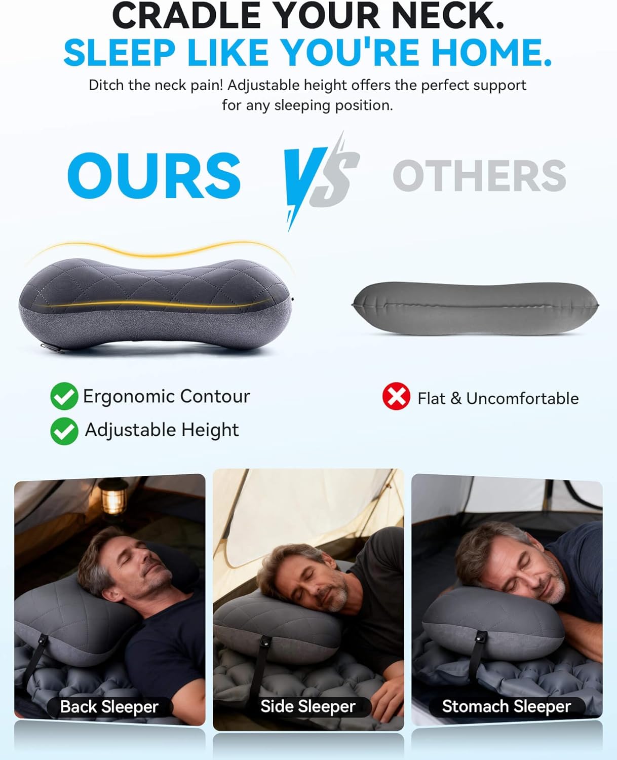 Hikentureoutdoor Hikenture Camping Pillow with Removable Cover - Ultralight Inflatable Pillow for Neck Lumbar Support - Upgrade Backpacking…
