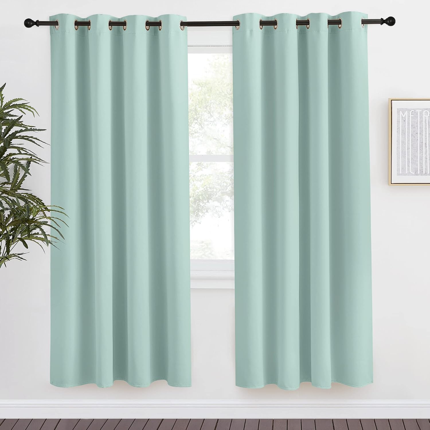 NICETOWN Kitchen Blackout Window Curtain Panel, Aqua Blue, 1 Panel, 55 by 78 inches Long, Home Fashion Thermal Insulated Solid Grommet…