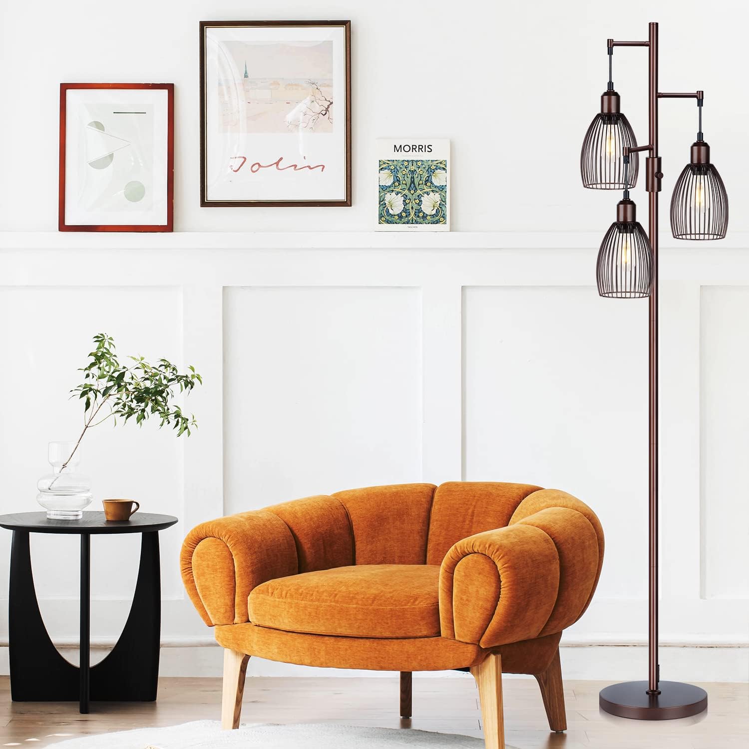 Torondo Dimmable Floor Lamp, Industrial Floor Lamps for Living Room, Brown Tree Lamp Standing Lamp Tall Lamps with 3 Elegant Teardrop…