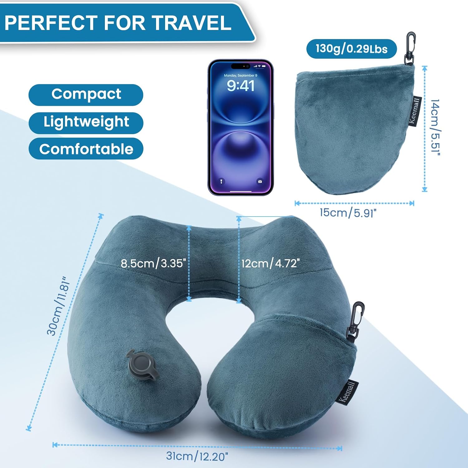 Keemall 2Pack Inflatable Travel Neck Pillow for Airplane Sleeping, Adjustable Blow Up Neck Support Air Pillow Traveling on Plane Long…