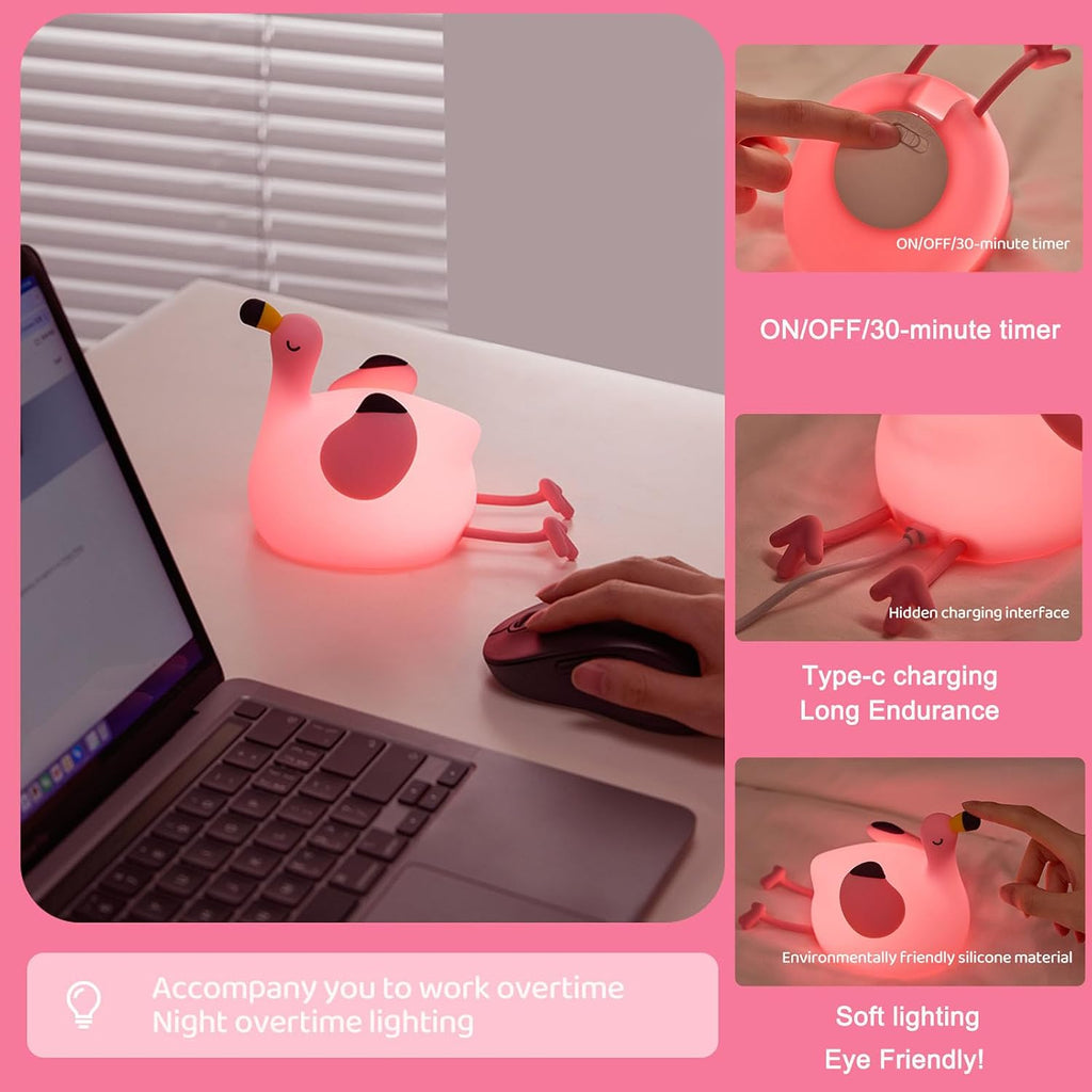 DREAMING MY DREAM Flamingo Night Light, Dimmable Silicone Animal Nursery Night Light, Pink Flamingo Lamp Decor for Kids Room…