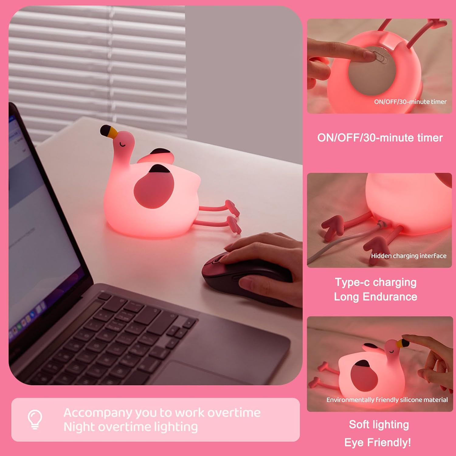 DREAMING MY DREAM Flamingo Night Light, Dimmable Silicone Animal Nursery Night Light, Pink Flamingo Lamp Decor for Kids Room…