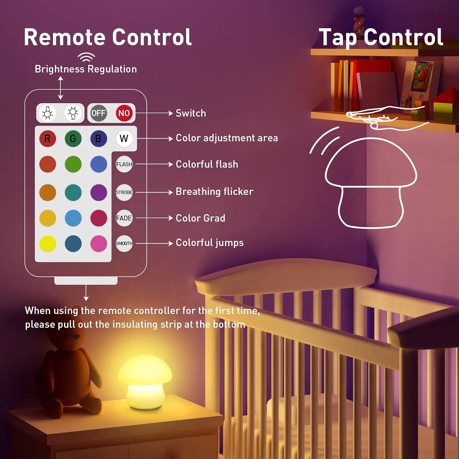 Muid Mushroom Lamp, Rechargeable Night Light, Multi-Color LED Mushroom Nightlight, Dimmable Nightlamp for Breastfeeding, Nursery Squishy Si…