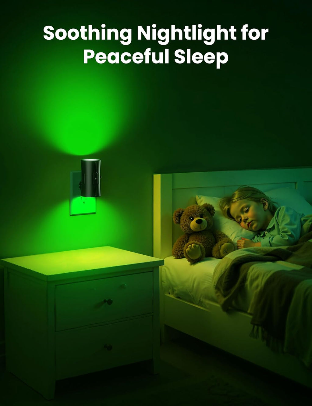 Sujeet LED Night Light, Night Lights Plug into Wall, Dusk to Dawn Sensor, 0-100LM Adjustable Brightness, Green Nightlight, Dimmable Night L…