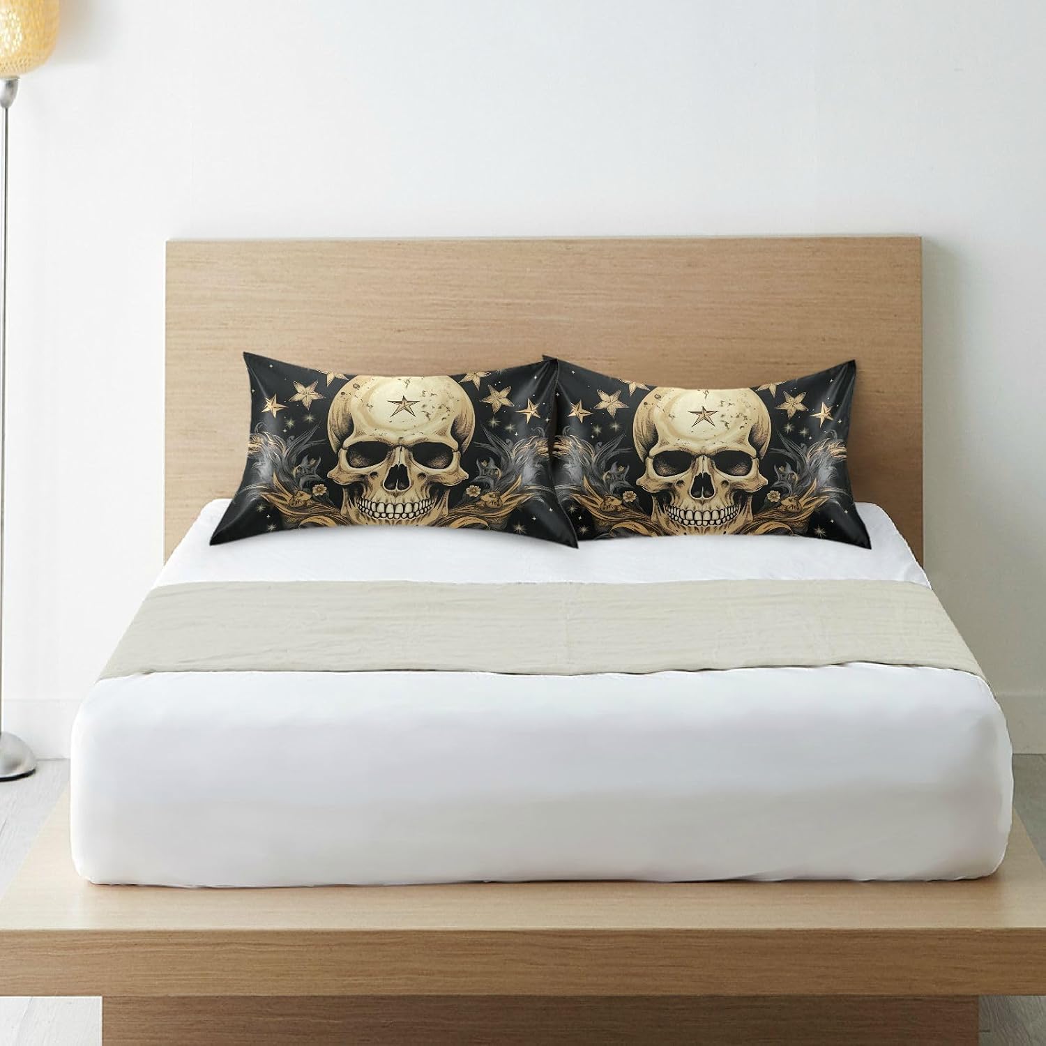 YETTASBIN Skull Star Satin Pillowcase, Soft Breathable Silk Pillow Case with Envelope Closure for Hair and Skin, Queen Size 30 x 20 Inch