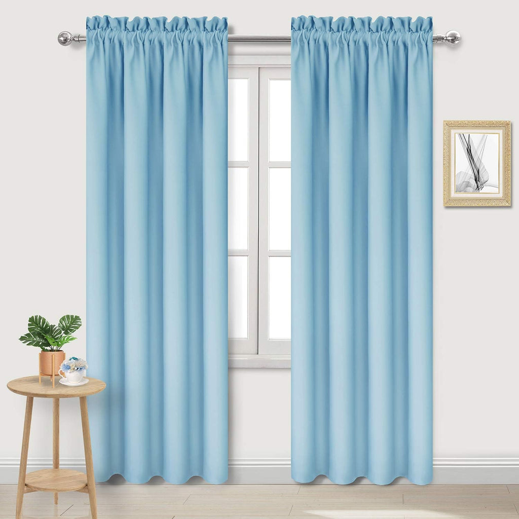 Dwcn Blackout Curtains for Bedroom – Thermal Insulated Room Darkening Drapes for Living Room, Light Blue, W 42 x L 84 Inch, Set of 2 Rod Po…