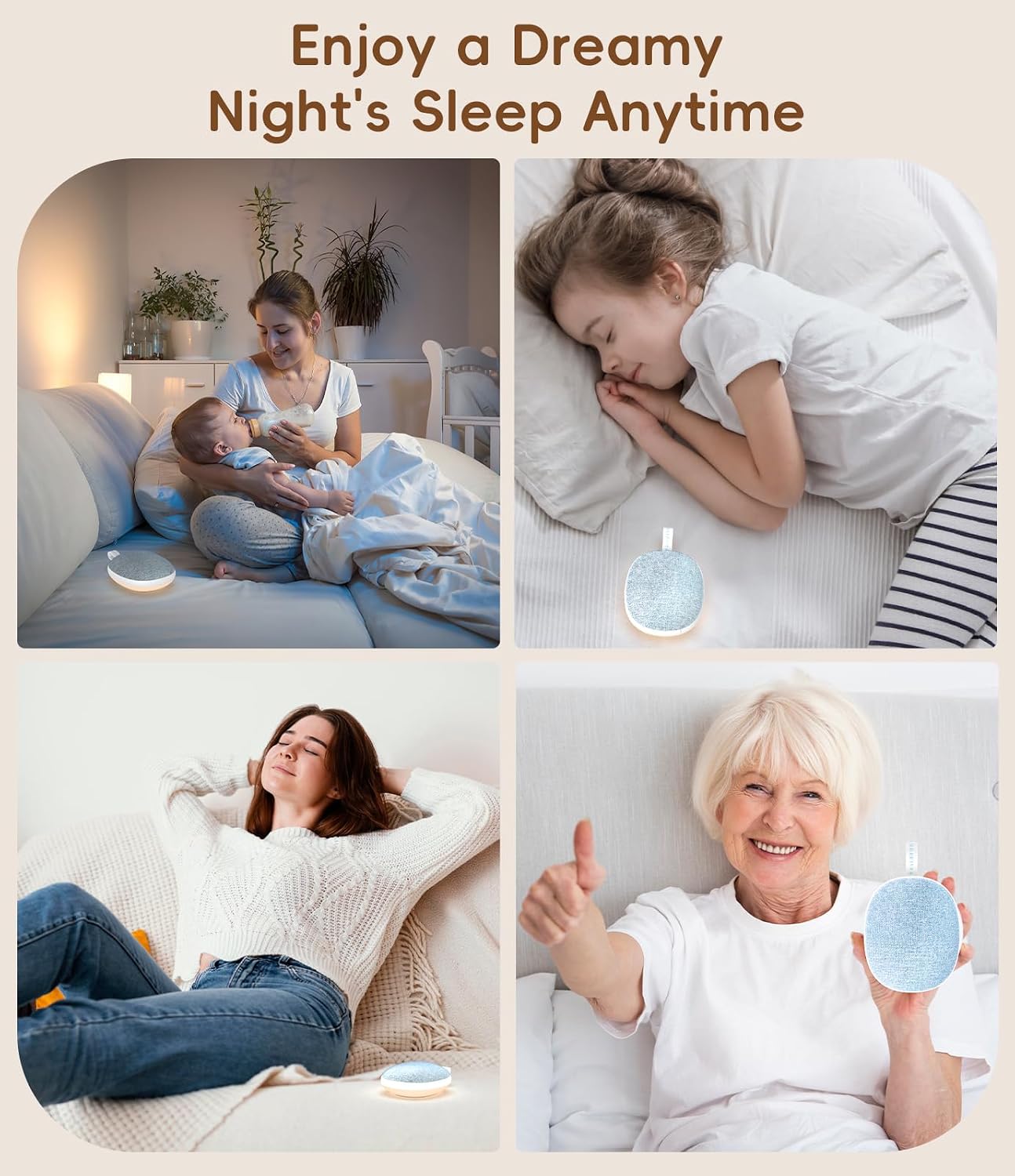 Enhanlife Portable White Noise Sound Machine: Baby Sleep Soother, Bluetooth Speaker, Rechargeable Battery, 4-Speed Timer, 6 Soothing…