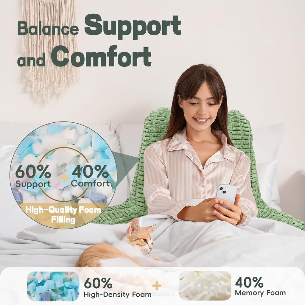 Luisof 21" Higher Large Reading Pillow for Bed Adult, Back Pillow for Bed Sitting Up with Memory Foam Back Support with Arms Rest for Couch…