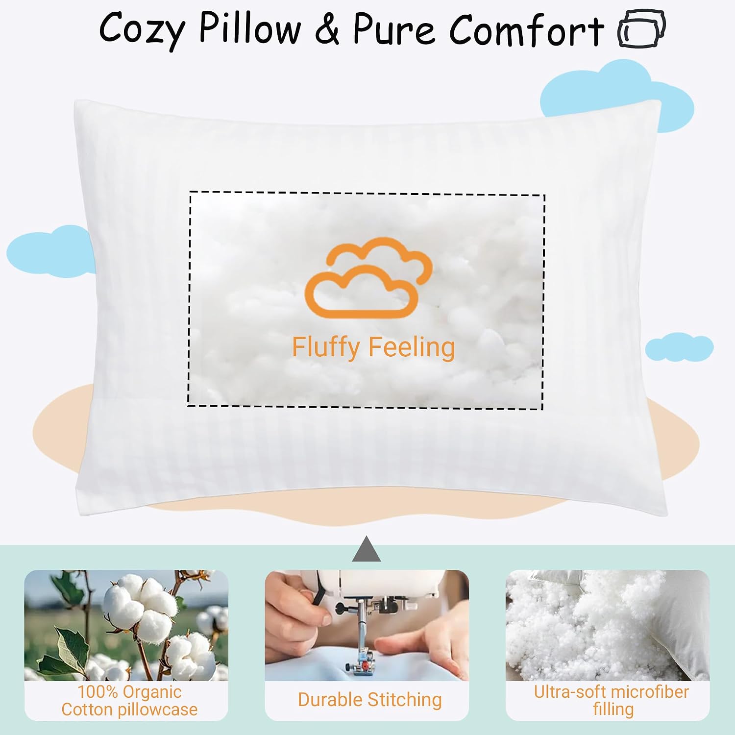 ZPECC-ABrandThatHasBeenFocusedOnBeddingFor20Years ZPECC Toddler Pillow with Pillowcase - 16x22 Organic Cotton Hypoallergenic Kids Pillow, B…