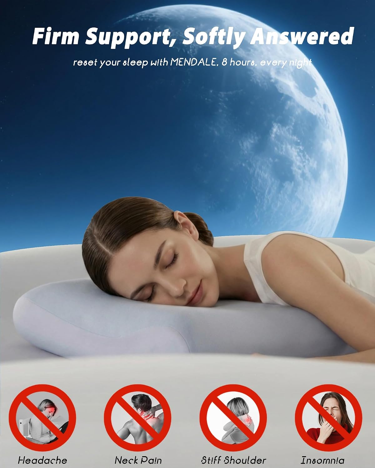 Mendale Memory Foam Pillows for Sleeping, Cooling Bed Pillow for Neck, Queen Size Contour Design for Side Back Stomach Sleepers with Trave…