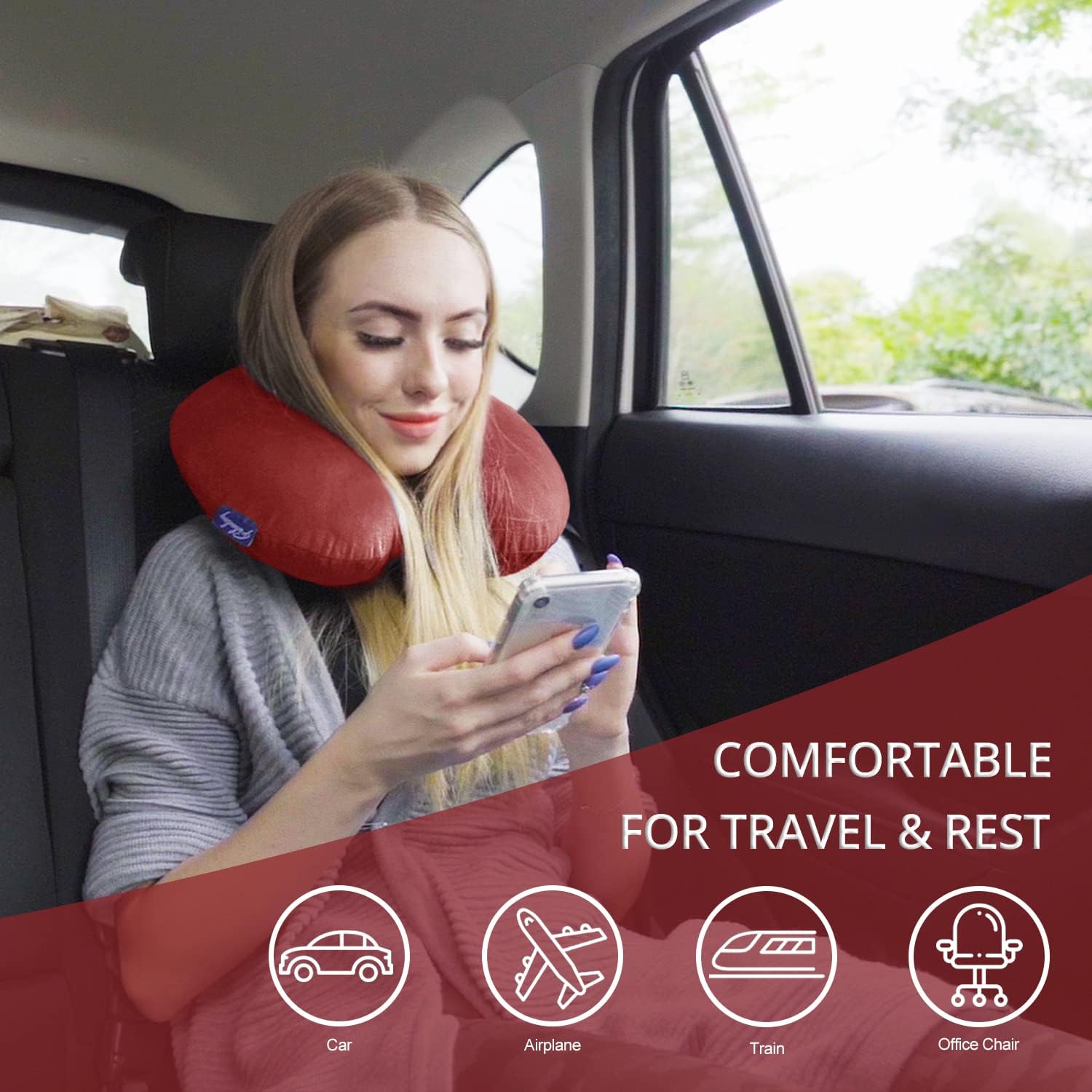 Fabuday Neck Pillows for Travel - Airplane Pillow for Long Flight with Attachable Snap Strap Washable Cover, Memory Foam Travel Rest Pillow…