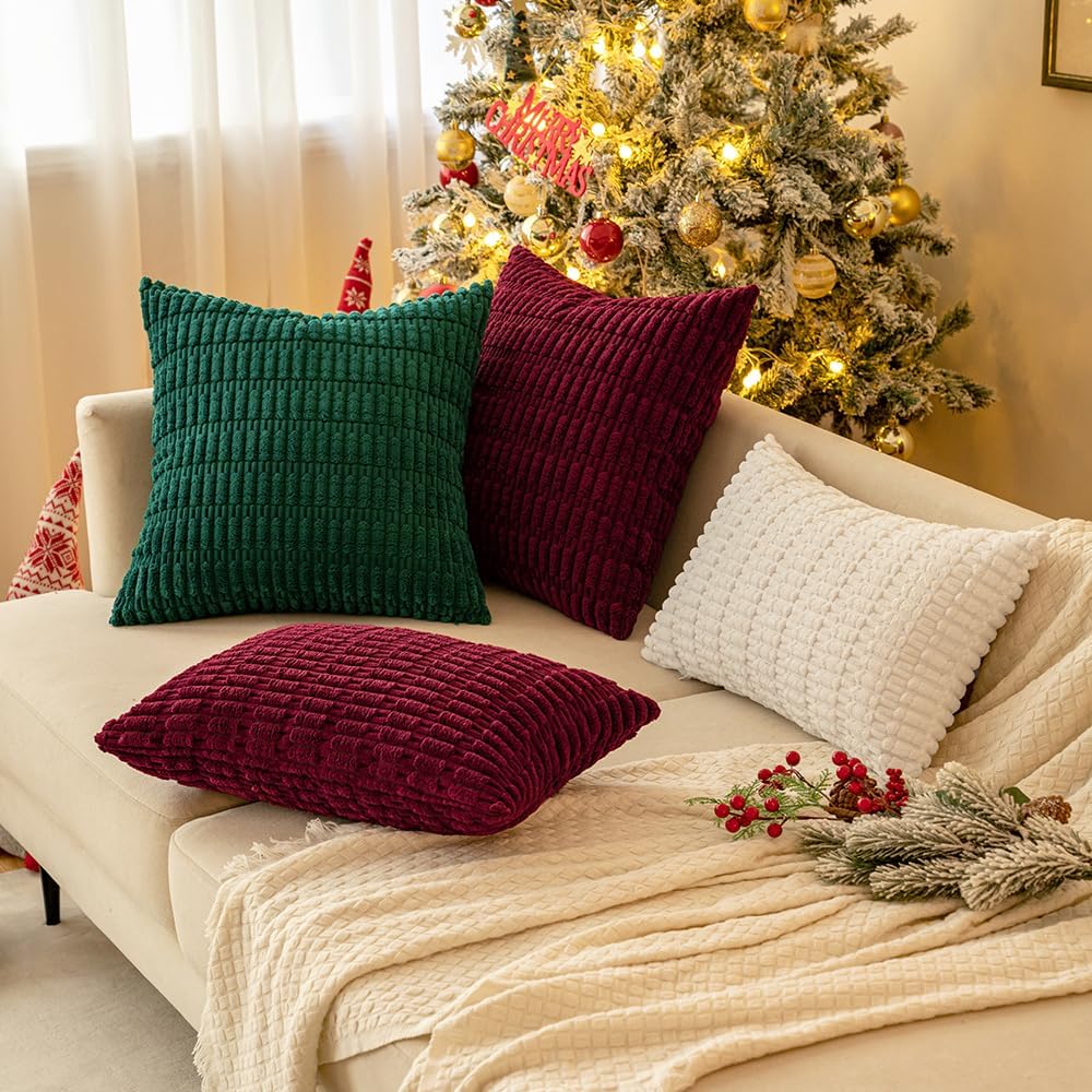 Miulee Pack of 2 Corduroy Decorative Throw Pillow Covers 20x20 Inch Soft Boho Striped Pillow Covers Modern Farmhouse Home Decor for Sofa Li…