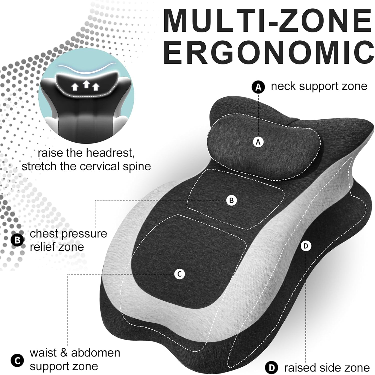 Wacalarda Memory Foam Wedge Pillow, Ergonomic Reading Pillow for Bed, Waist and Neck Support, Quick Rebound & Plush Comfort Black