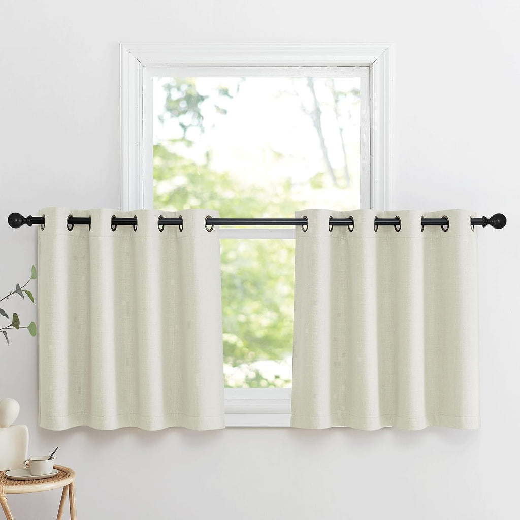 Nicetown Natural Linen Room Darkening Curtain Valances for, Grommet Faux Linen Blend Short Curtains Thermal Insulated Window Tiers for Kitc…