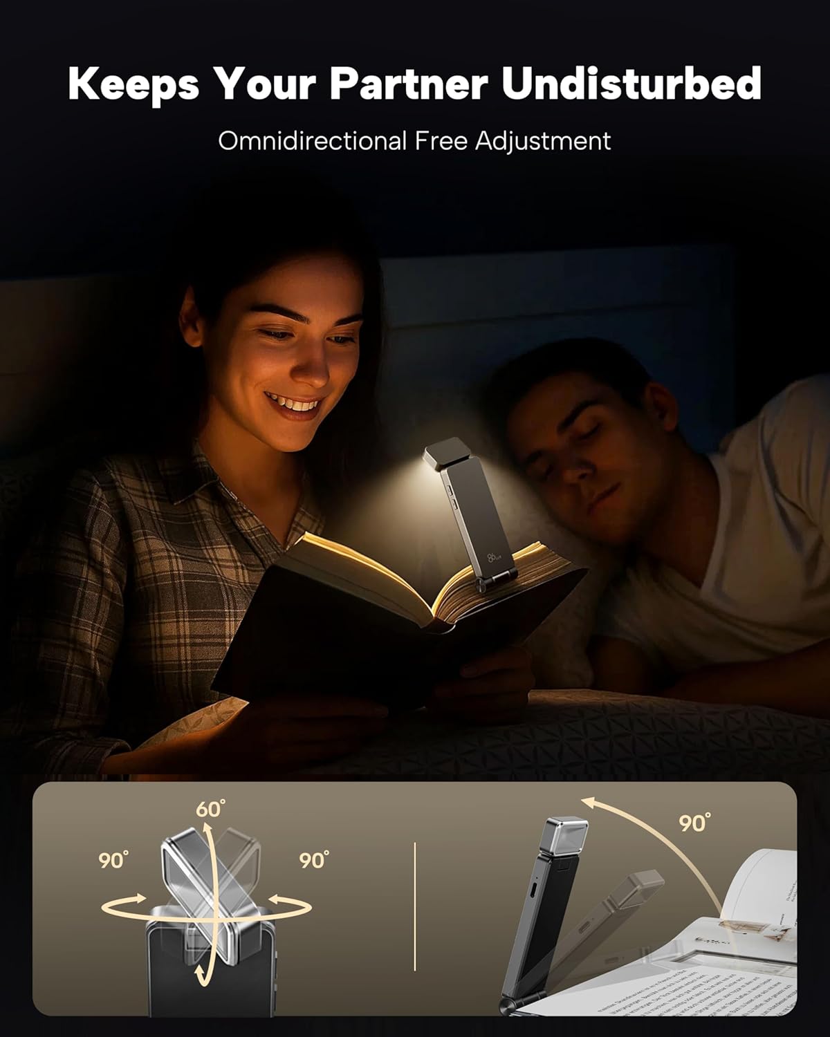 86Lux Book Light, Rechargeable Clip-On LED Reading Light for Bed & Night Use - 3 Color Temperatures with Stepless Dimming, Ultralight Bookm…