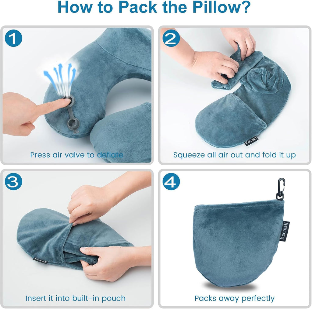 Keemall 2Pack Inflatable Travel Neck Pillow for Airplane Sleeping, Adjustable Blow Up Neck Support Air Pillow Traveling on Plane Long…