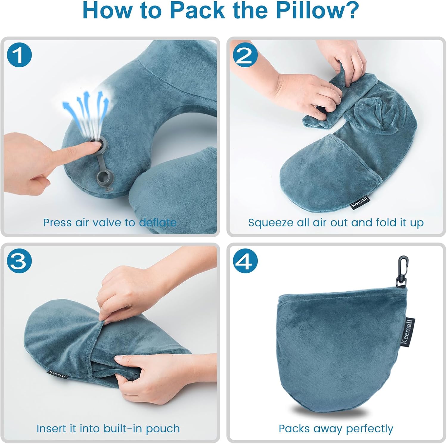 Keemall 2Pack Inflatable Travel Neck Pillow for Airplane Sleeping, Adjustable Blow Up Neck Support Air Pillow Traveling on Plane Long…